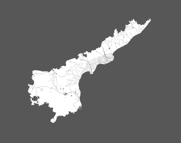 Inde états - carte de l'Andhra Pradesh. Fait à la main. Rivières et lacs sont représentés. Regardez mes autres images de séries cartographiques - elles sont toutes très détaillées et soigneusement dessinées à la main AVEC DES RIVIÈRES ET DES LACS. - Vecteur, image