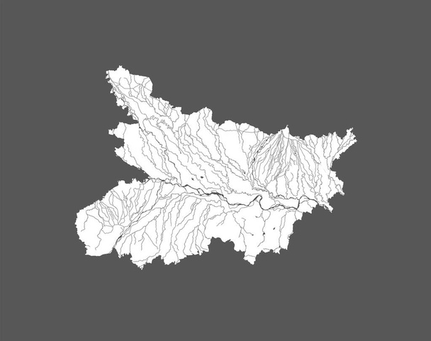 Indie státy - mapa Biharu. Ručně vyrobeno. Zobrazují se řeky a jezera. Podívejte se prosím na mé další obrázky kartografických seriálů - všechny jsou velmi podrobné a pečlivě nakreslené ručně s RIVERS A LAKES. - Vektor, obrázek