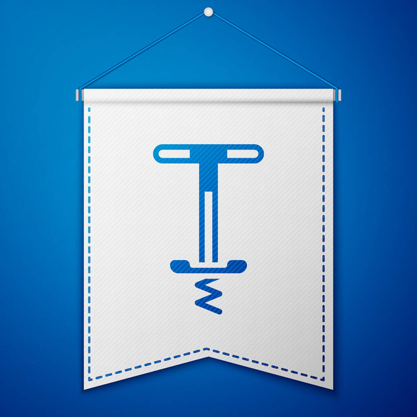 Blue Pogo stick jumping toy icon isolated on blue background. White pennant template. Vector. - Vetor, Imagem