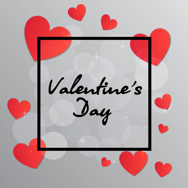 Valentine s Day black frame with hearts. Romantic banner - Vector, Imagen