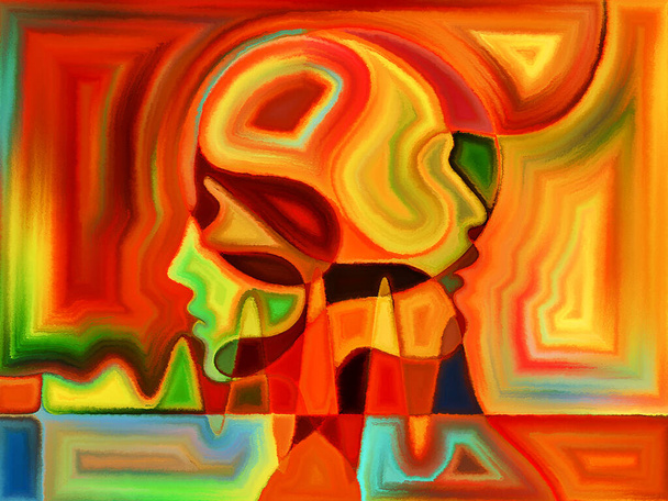 Diseño pintado vibrante de cabezas humanas sobre el tema de la relación humana. - Foto, imagen