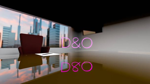 ダンド！。取締役および役員の責任保険の概念。大きなテーブルと窓の外の高層ビルを持つディレクターのオフィス。3Dイラスト - 写真・画像