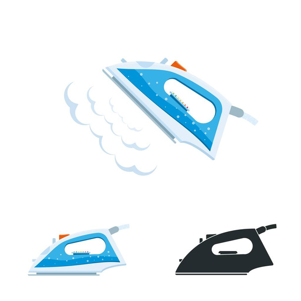 Clothes Iron with steam. Ironing room sign, flatiron vector illustration. - Vector, Image