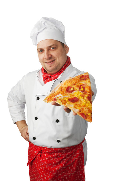 Joyful chef with pizza - 写真・画像