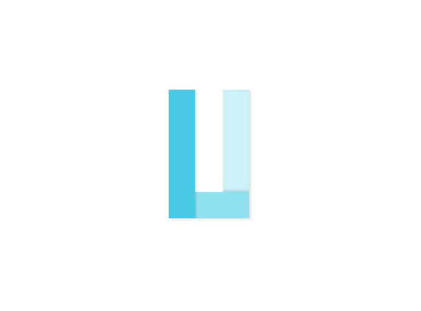 Lettre U, logo vectoriel, police de dessin découpée en papier faite de tons de couleur bleue.Isolé sur fond blanc. Illustration Eps10 - Vecteur, image
