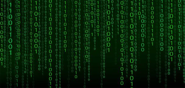 緑のマトリックスの背景。バイナリコードのストリーム。暗い背景に数字が落ちています。デジタルコンピュータコード。コーディングとハッキング。抽象ベクトル図. - ベクター画像