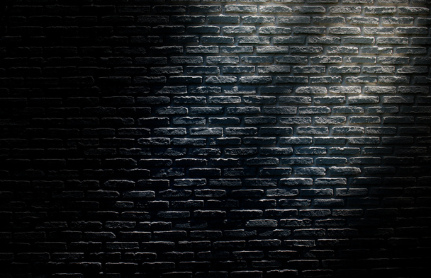 Image abstraite de la lumière du soleil ombre sur l'espace vide mur de briques noires grunge texture fond. - Photo, image