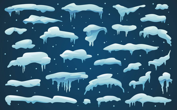 Snow caps, snowy ice, frozen icicles, snowflakes - Vector, Image