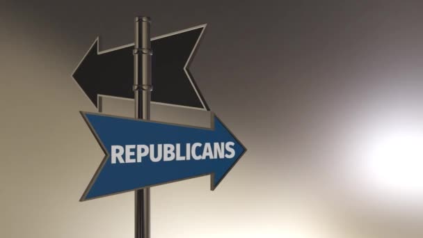 Choice between democrats and republicans on a signpost. Crossroad with two directions. Copy space. Loop animation. - Footage, Video