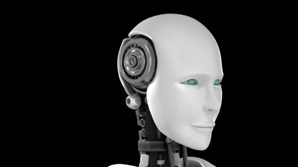 Φουτουριστικό ρομπότ, τεχνητή νοημοσύνη CGI σε μαύρο και πράσινο φόντο - Πλάνα, βίντεο