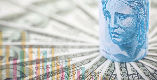 Фондова біржа, девальвація бразильських реальних проти долара США, фонове уявлення про економіку Бразилії - Фото, зображення
