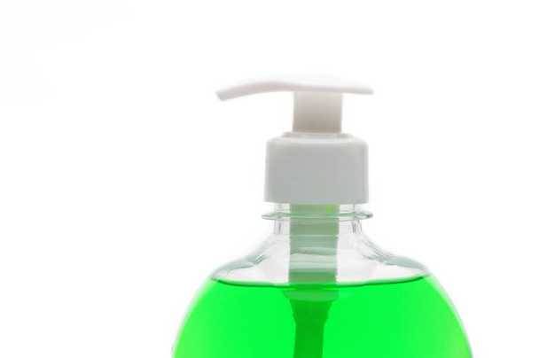 Bottle of green liquid soap on isolated white backgroun - Fotografie, Obrázek
