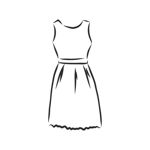 Raccolta di schizzi di abiti da donna. Illustrazione vettoriale disegnata a mano. disegno contorno nero isolato su sfondo bianco - Vettoriali, immagini