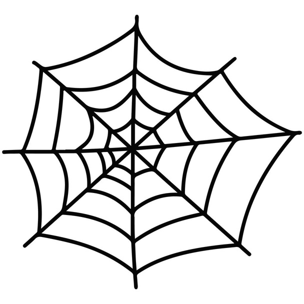 Spider web para Halloween y diseño de juegos. Portada de telaraña de Halloween para pegatinas, tipografía, tela, postales. Elementos de miedo para la decoración. Tela de araña dibujada a mano o telaraña. Vector aislado en blanco - Vector, imagen