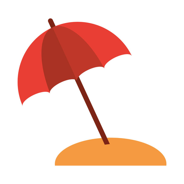 nyári nyaralás utazás, védelem esernyő homok lapos ikon stílus - Vektor, kép