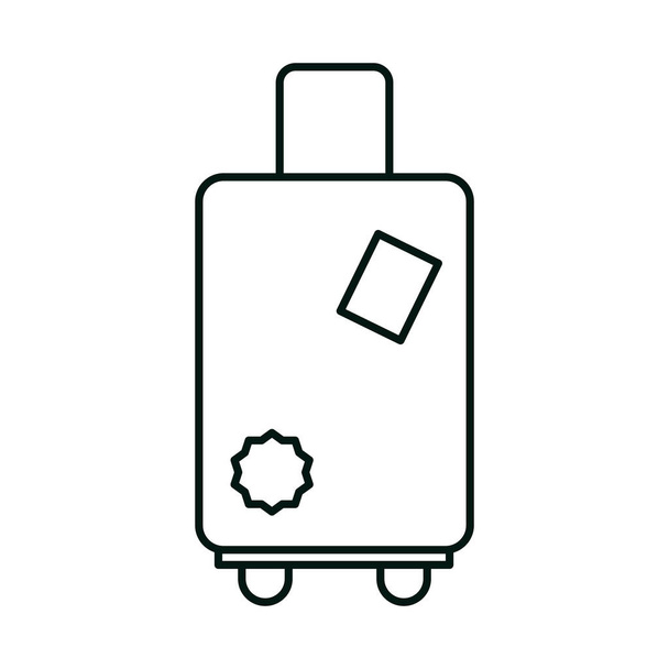 summer vacation travel, modern suitcase with handle and wheels, linear icon style - Vector, Image
