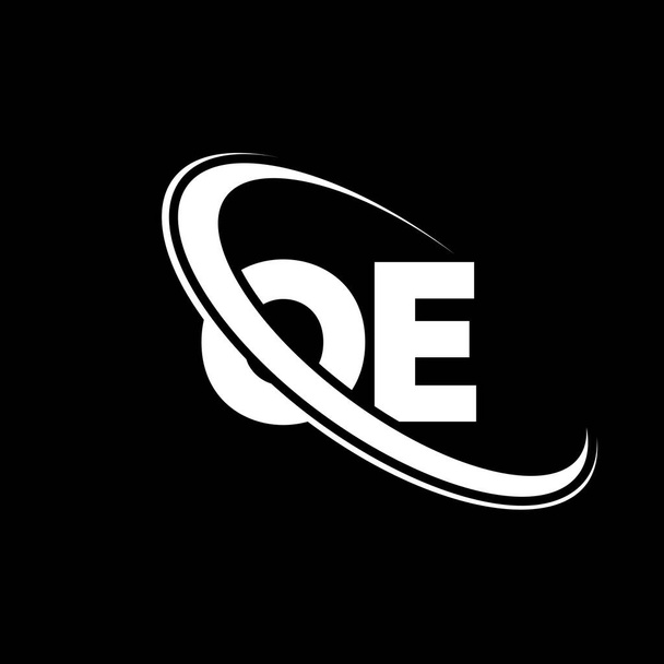OE logo. O E design. White OE letter. OE/O E letter logo design. Initial letter OE linked circle uppercase monogram logo.	 - Vetor, Imagem