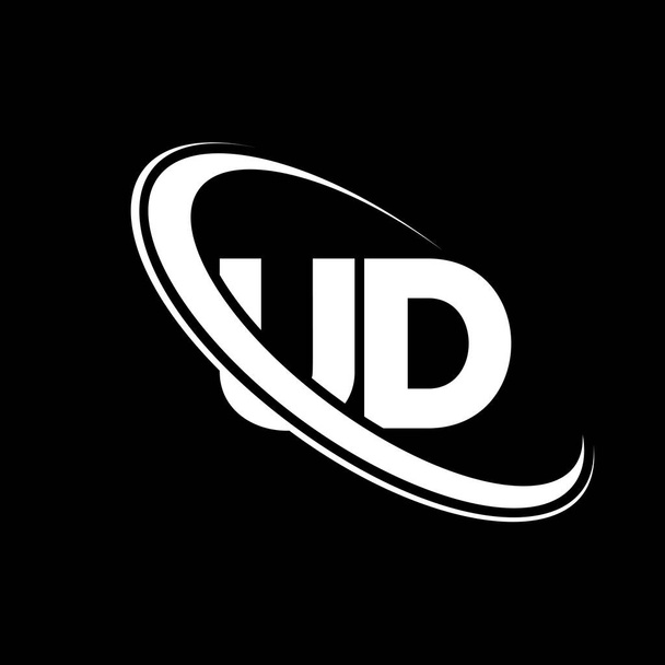 Logo UD. Projekt U D. Biały list UD. Projekt logo litery UD / U D. Początkowa litera UD powiązane koło duże logo monogram. - Wektor, obraz