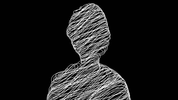 Komputer wygenerował prostą sylwetkę człowieka z wypełnieniem bazgrołów. 3d renderowania web doodle tła - Zdjęcie, obraz