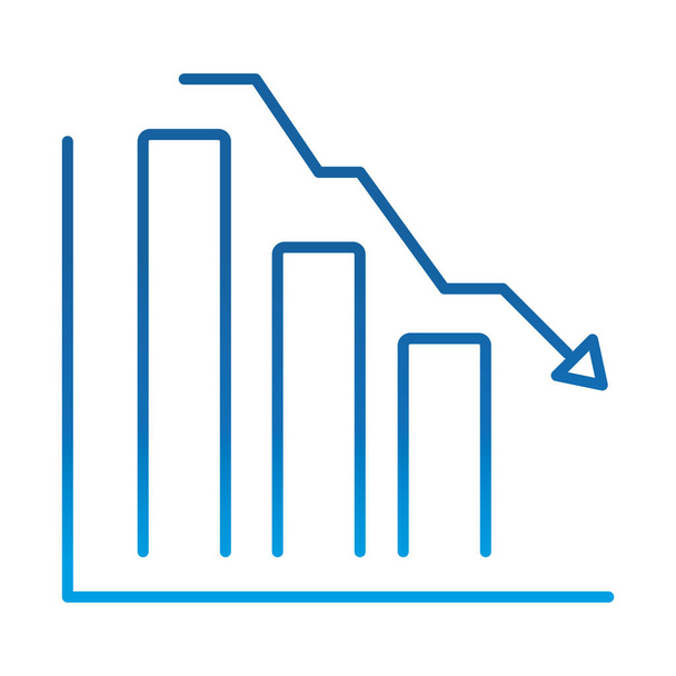 análisis de datos, informe gráfico flecha abajo negocio financiero, gradiente icono de línea azul - Vector, imagen