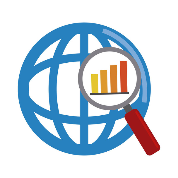 データ分析世界拡大図財務報告フラットアイコン - ベクター画像