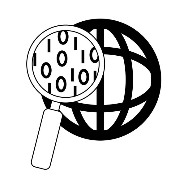 data analysis, magnifying glass world social management line icon - Vector, Image