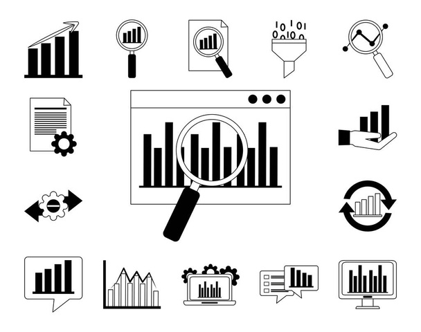 data analysis, business strategy and investment line icons set - Vector, Image
