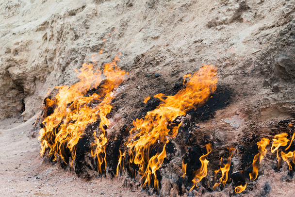 Baku, Azerbaijan - Yanar Dag in Baku, Azerbaijan. Yanar Dag is a natural gas fire which blazes continuously on a hillside. - Photo, Image