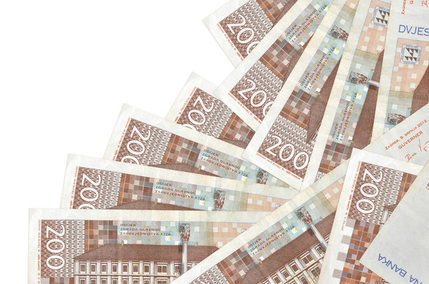 200 contas de kuna croata encontra-se em ordem diferente isolado em branco. Banco local ou conceito de ganhar dinheiro. Banner de fundo de negócios - Foto, Imagem