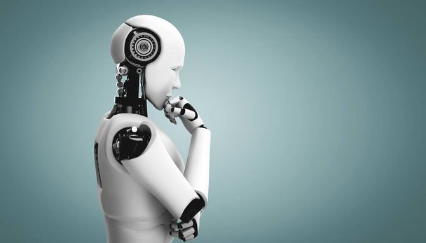 Thinking AI humanoid robot analyzing information data - Photo, Image