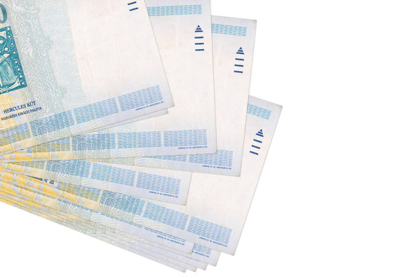 1000 Macar forint banknotu küçük gruplar halinde ya da beyaza izole edilmiş paketler halinde bulunur. Kopyalama alanı olan bir model. İş ve para değişimi kavramı - Fotoğraf, Görsel