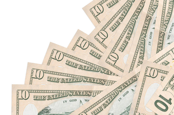 10 notas de dólares americanos encontra-se em ordem diferente isolado no branco. Banco local ou conceito de ganhar dinheiro. Banner de fundo de negócios - Foto, Imagem