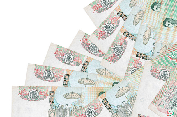 20 thajských baht bankovek leží v jiném pořadí izolované na bílém. Místní bankovní nebo peněžní koncept. Nápis - obchodní pozadí - Fotografie, Obrázek