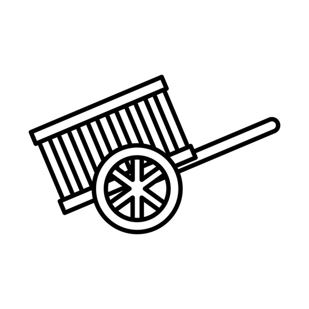 drewniana ikona taczki w stylu linii - Wektor, obraz