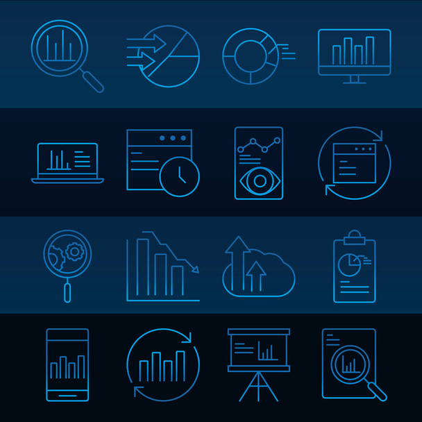 analyse de données, stock de diagramme financier d'entreprise, icônes de ligne bleue gradient - Vecteur, image