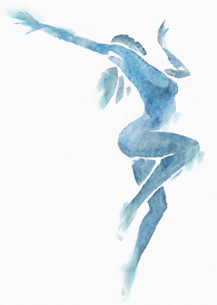 nackt moderne Tänzerin blaues Aquarell auf weiß - Foto, Bild