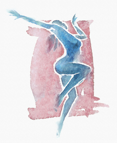 Naked Modern Dancer Watercolor Blue-Red - Valokuva, kuva