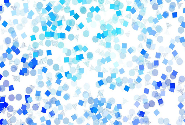 Licht BLUE vector achtergrond met veelhoekige stijl met cirkels. Illustratie met set van kleurrijke cirkels, driehoeken, vierkanten. Patroon voor boekjes, folders - Vector, afbeelding
