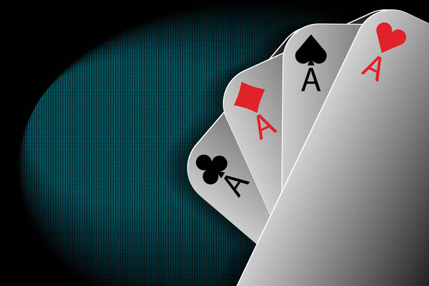 Σύνολο τεσσάρων άσων που παίζουν χαρτιά ταιριάζει. Κερδίζοντας χέρι πόκερ. Θέση για κείμενο. Εικονογράφηση διανύσματος - Διάνυσμα, εικόνα