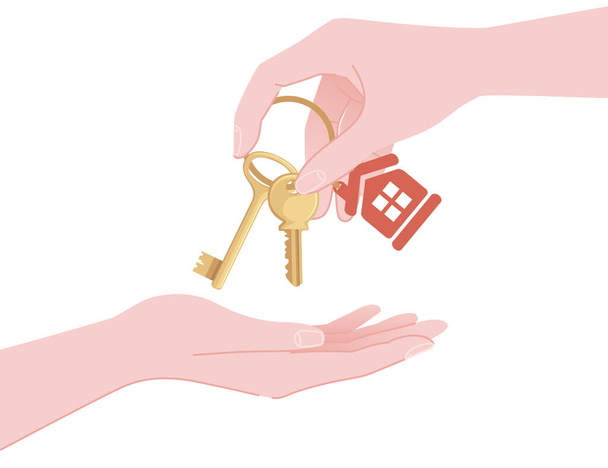 Рука дає ключ будинку іншому шаблону руки для продажу або оренди концепції будинку зцілення агента нерухомості плоский Векторні ілюстрації на білому тлі
. - Вектор, зображення