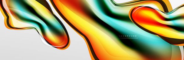 Fondo abstracto vectorial, burbuja de estilo líquido que fluye con efectos metálicos, color plata movediza cromo textura y brillo de color - Vector, imagen