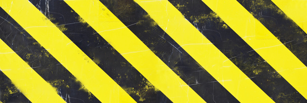 Παλιά προειδοποιητική πινακίδα με μαύρες ρίγες σε κίτρινο φόντο. - Φωτογραφία, εικόνα