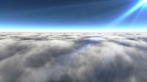 Powyżej chmur promień słoneczny, ilustracja renderowania 3d - Zdjęcie, obraz