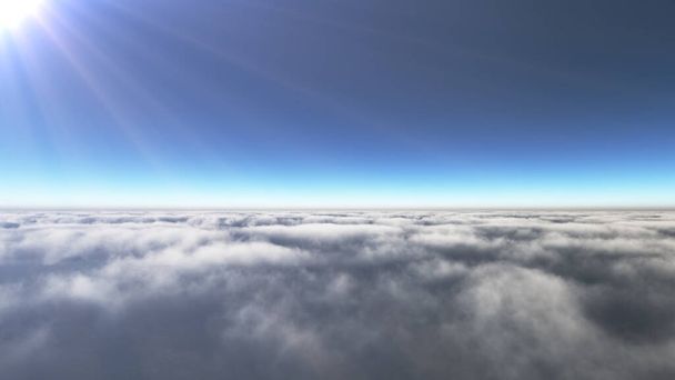 Над облаками солнечный луч, 3D рендеринг иллюстрации - Фото, изображение