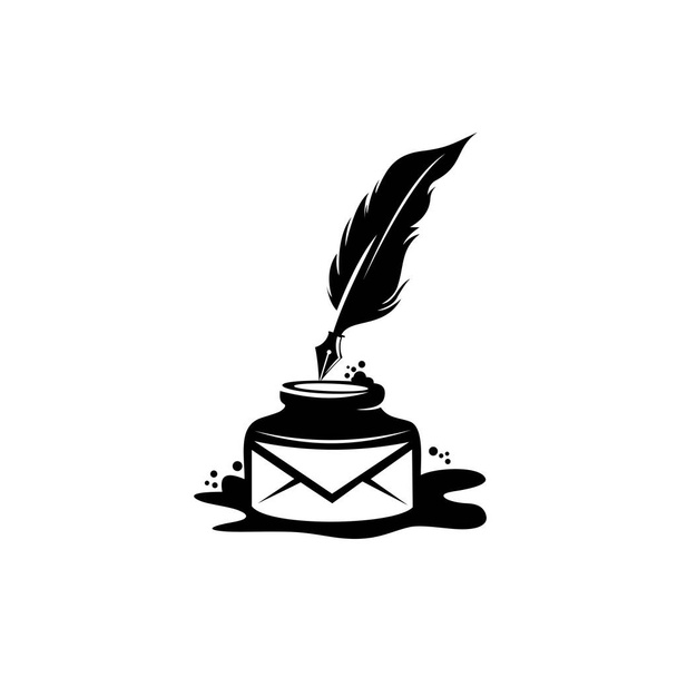 quill icon, Ink bottle and quill pen vector design, Emblem design on white background - Vector, Image