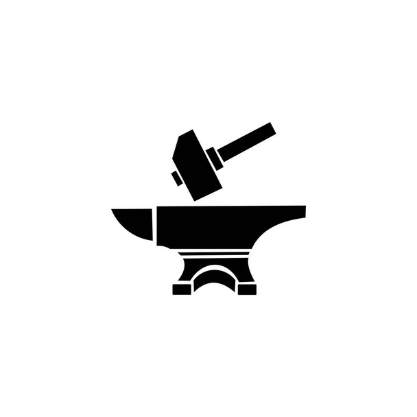 Martelo preto na bigorna em um fundo branco, ícone de ferreiro para o seu design. - Vetor, Imagem