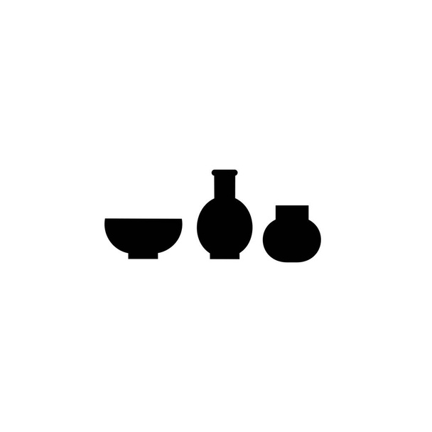 иконка вектора вазы. Кухонные принадлежности, глиняные чаши и горшки. Изолированный на белом фоне. - Вектор,изображение
