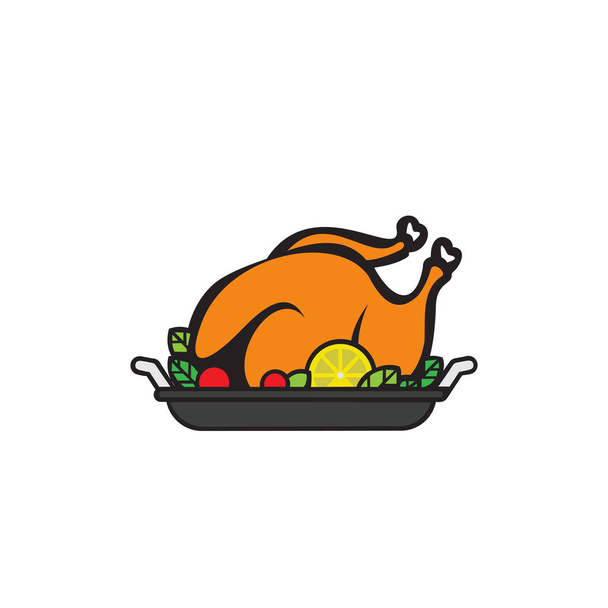 Grilled chicken on a platter. Restaurant Shop Design Element in Vintage Style for Logotype, Label, Badge and other design. - Vector, Image