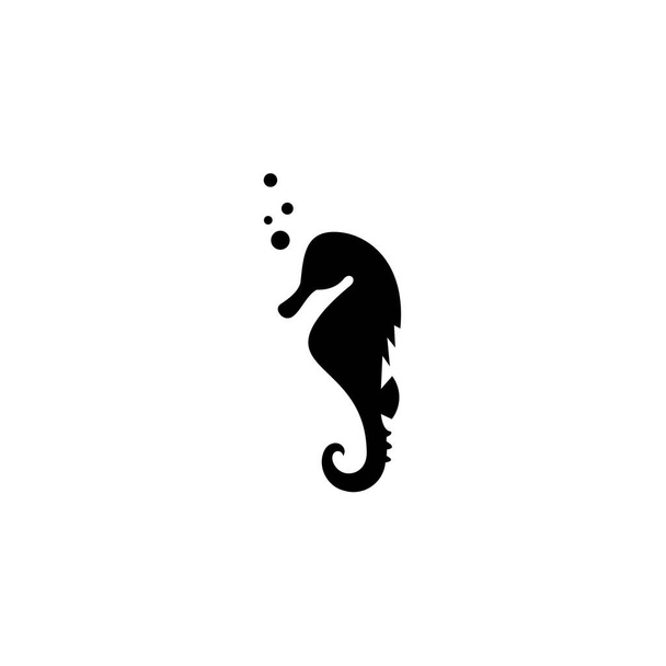 Seepferdchen-Ikone. Seepferdchen schwarzes Zeichen isoliert auf weißem Hintergrund. Symbol für das Leben im Meer. Tätowierung. Logo. Vektorillustration - Vektor, Bild