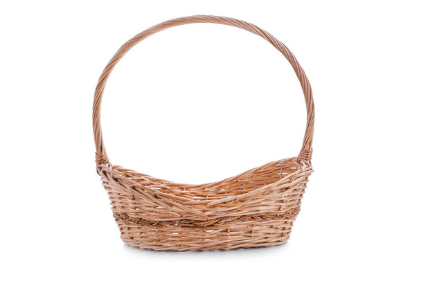 Wicker basket with copy space isolated on white background - Photo, Image